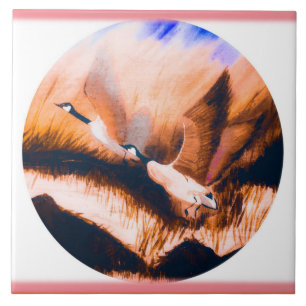 Geese in Mauve Ceramic Tile