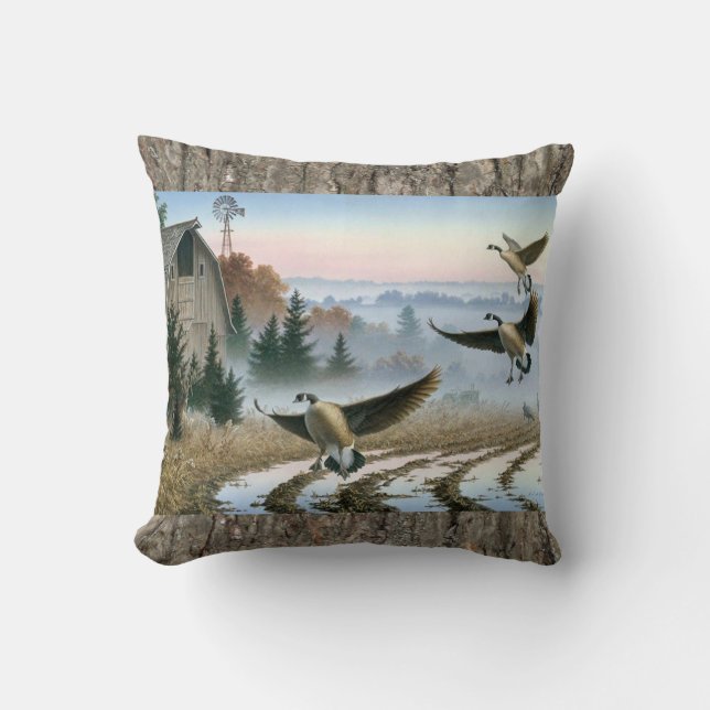 Geese In The Farm Field Throw Pillow (Front)