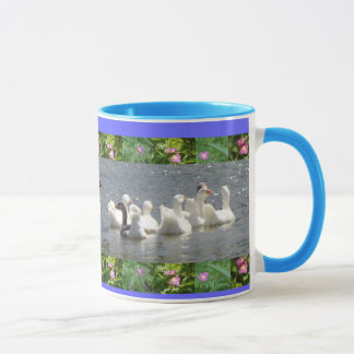 geese in the water with floral border mug
