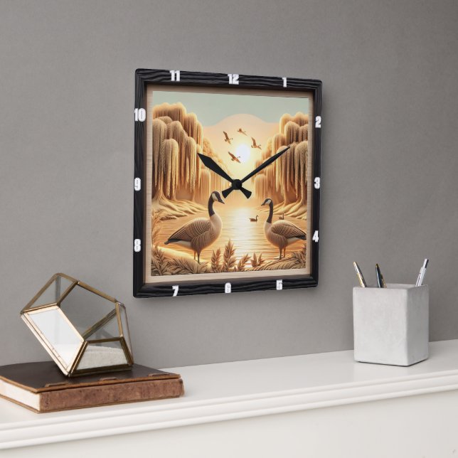 Geese Lakewood Heritage  Square Wall Clock (Office)