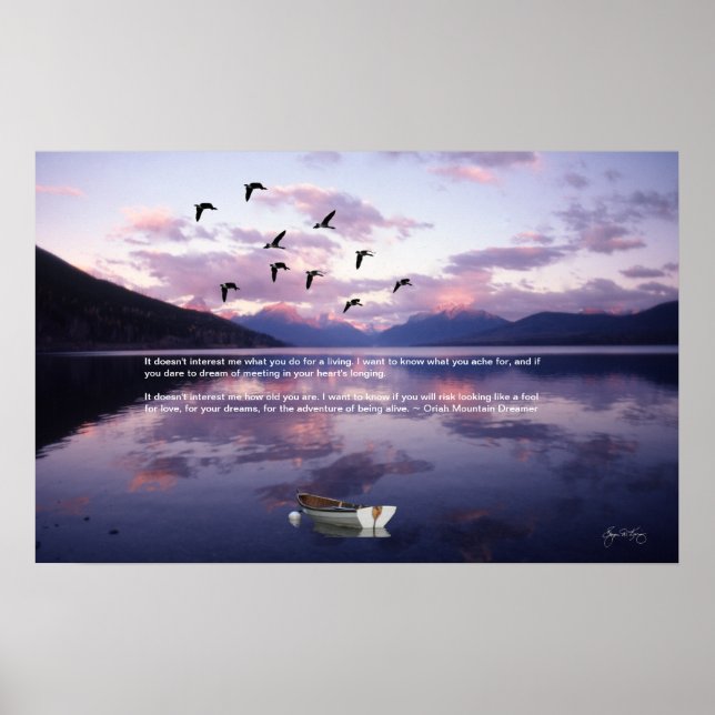 Geese Over Glacier Lake at Sunset Poster (Front)
