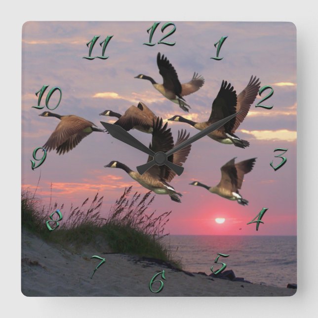 GEESE OVER THE DUNES SQUARE WALL CLOCK (Front)