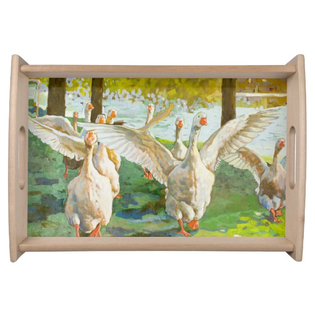 Geese Running Through The Green Park Serving Tray (Front)