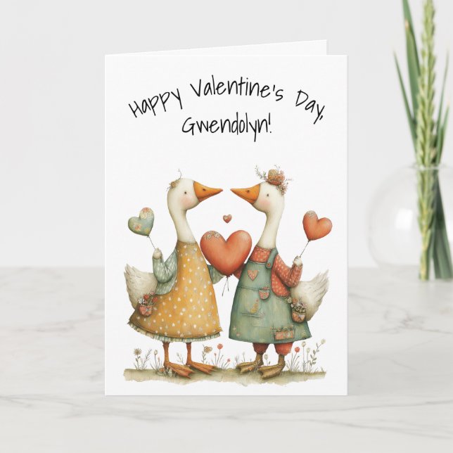 Geese Sweethearts Happy Valentine's Day Card (Front)