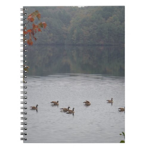 Geese swimming in Autumn Lake Arrowhead Notebook