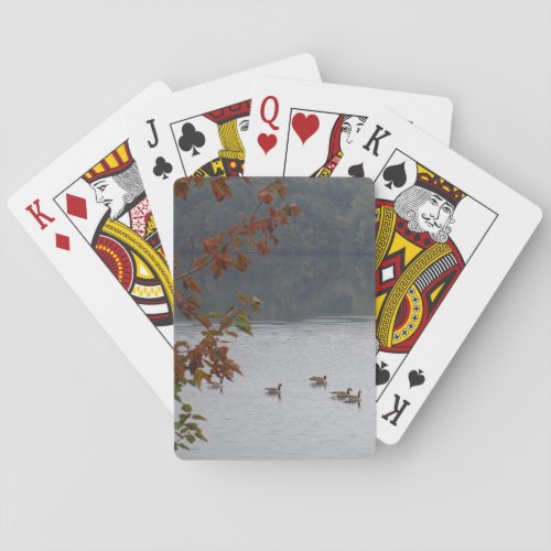 Geese swimming in Autumn Lake Arrowhead Playing Cards