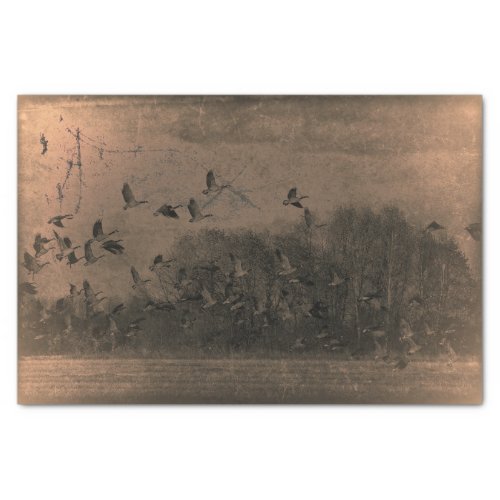 Geese Vintage Antique Brown Texture Sunset Tissue Paper