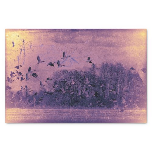 Geese Vintage Antique Purple Texture Sunset Tissue Paper
