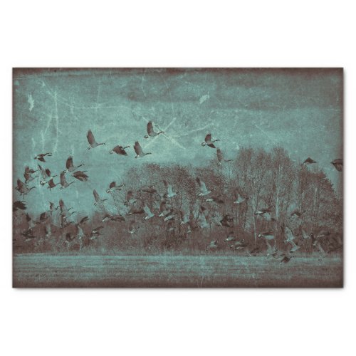 Geese Vintage Antique Teal Green Texture Decoupage Tissue Paper