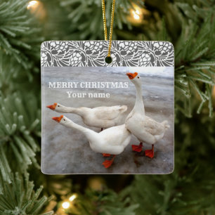 Geese white ceramic ornament