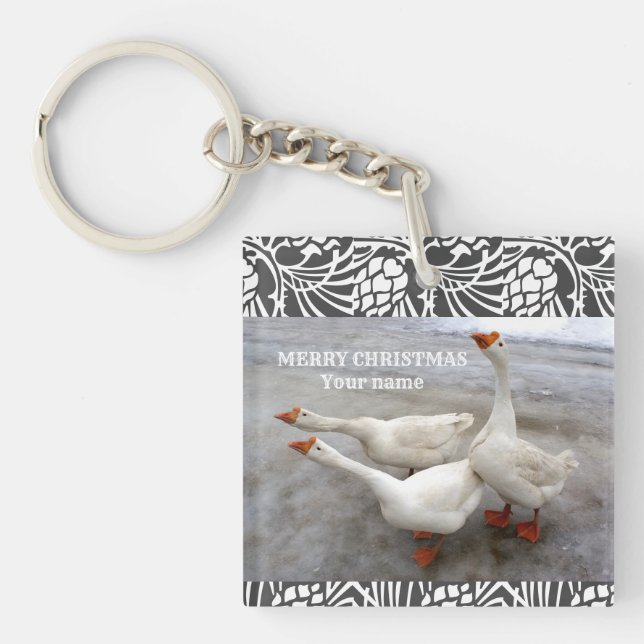 Geese white   keychain (Front)