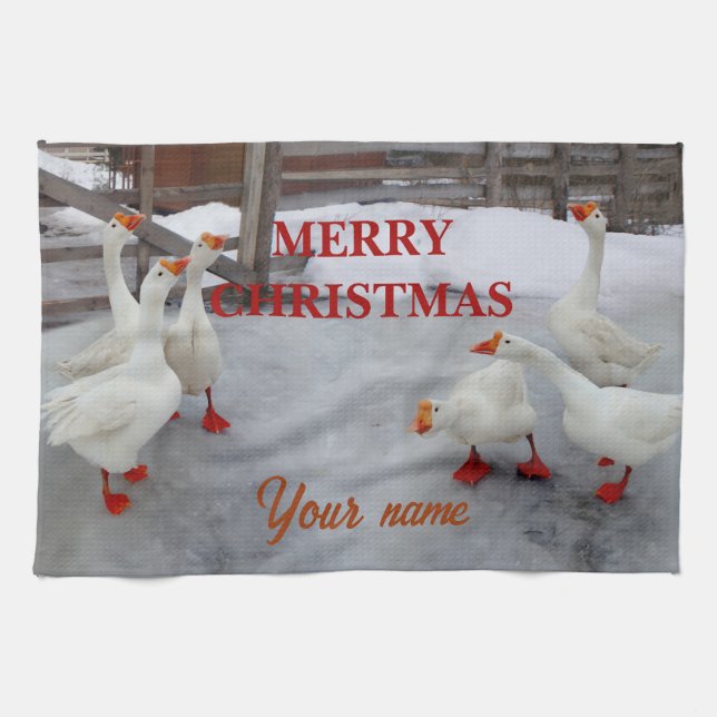 Geese white   kitchen towel (Horizontal)