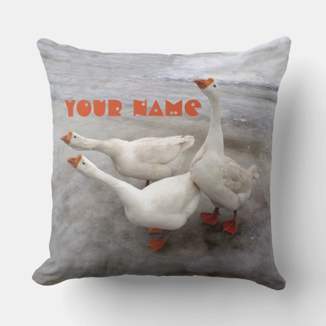 Geese white outdoor pillow (Front)