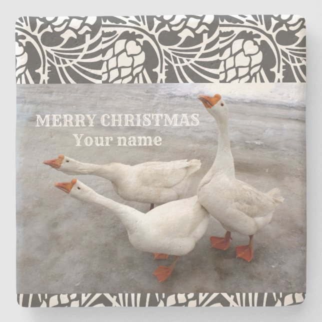 Geese white   stone coaster (Front)