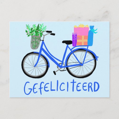GEFELICITEERD Cute Blue Bicycle Custom BDAY Postcard