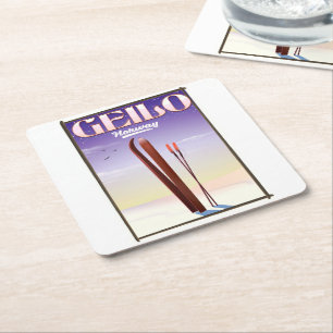 Geilo , Norway ski travel poster Square Paper Coaster