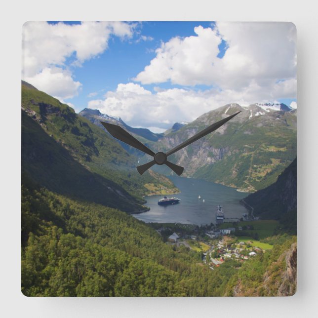 Geiranger Fjord landscape, Norway Square Wall Clock (Front)