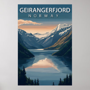 Geirangerfjord Norway Snowy Mountains Travel Poster