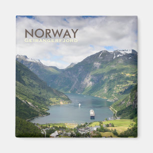 Geirangerfjord view in Norway square text magnet