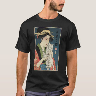 Geisha And Cat 1 Ukiyo E Japanese Warrior Samurai T-Shirt