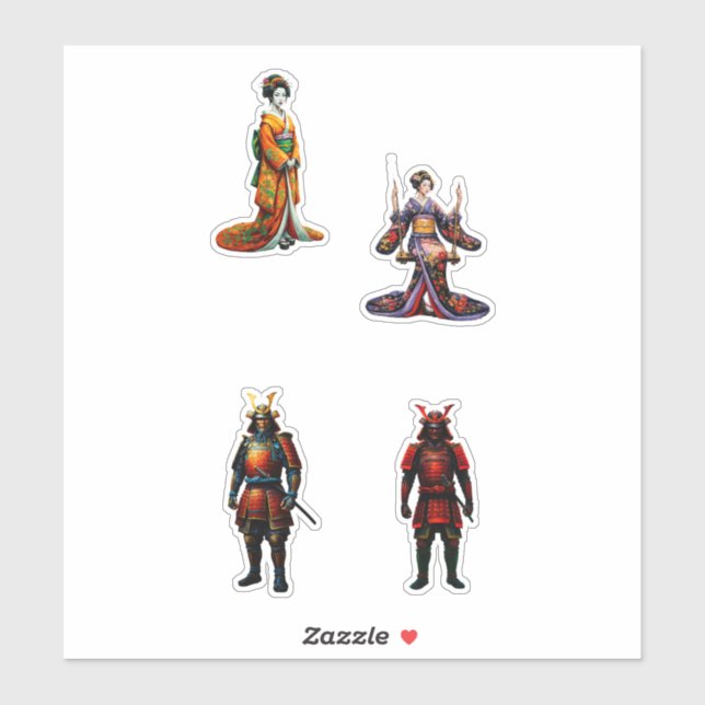 geisha and samurai sticker (Sheet)