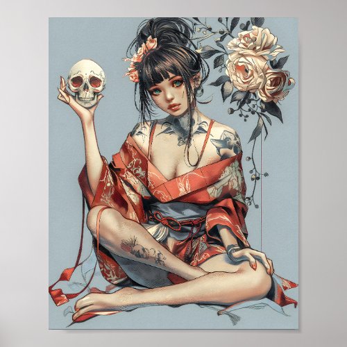 Geisha and Skull 66001 Poster
