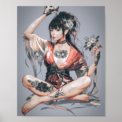 Geisha and Skull 66003 Poster