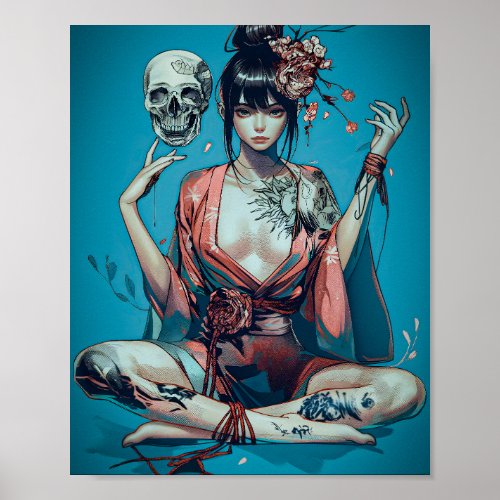 Geisha and Skull 66004 Poster
