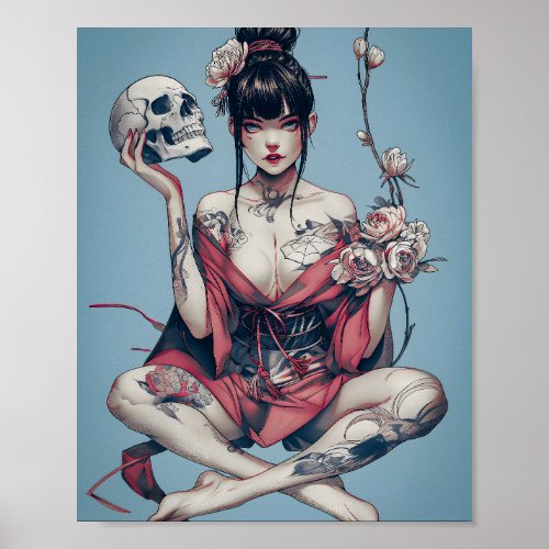 Geisha and Skull 66005 Poster
