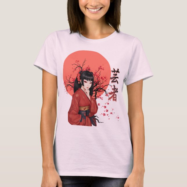 Geisha | Beautiful Sakura Girl | Oriental Vibes T-Shirt (Front)