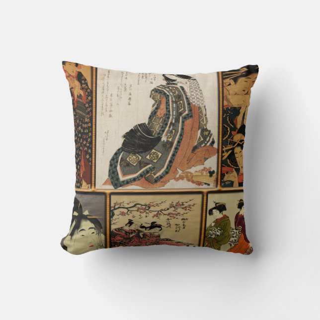 Geisha Collage Throw Pillow (Front)