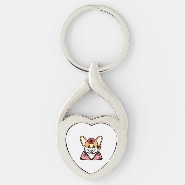 Geisha Corgi Dog Lover Welsh Keychain (Front)