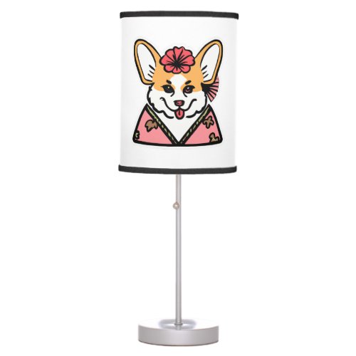 Geisha Corgi Dog Lover Welsh Table Lamp