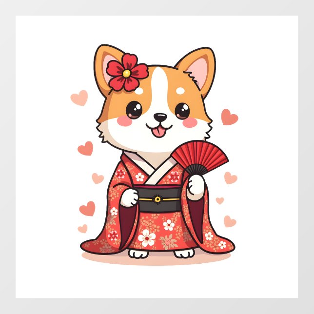 Geisha Corgi Dog Lover Welsh Wall Decal (Front)