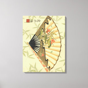 Geisha Fan with Leaves and Floral Print