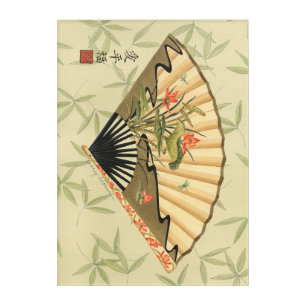 Geisha Fan with Leaves and Floral Print Acrylic Print