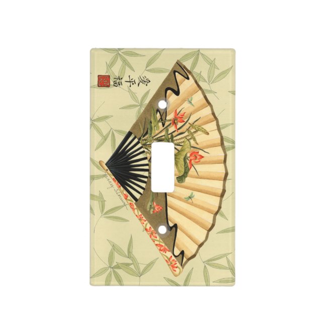 Geisha Fan with Leaves and Floral Print Light Switch Cover (Front)