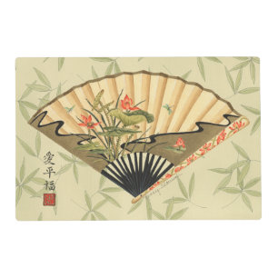 Geisha Fan with Leaves and Floral Print Placemat