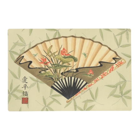 Geisha Fan With Leaves And Floral Print Placemat