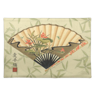 Geisha Fan with Leaves and Floral Print Placemat