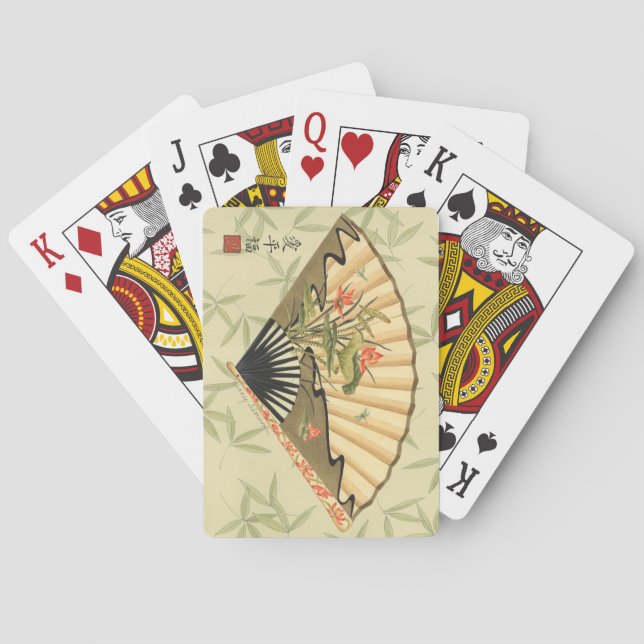 Geisha Fan with Leaves and Floral Print Poker Cards (Back)