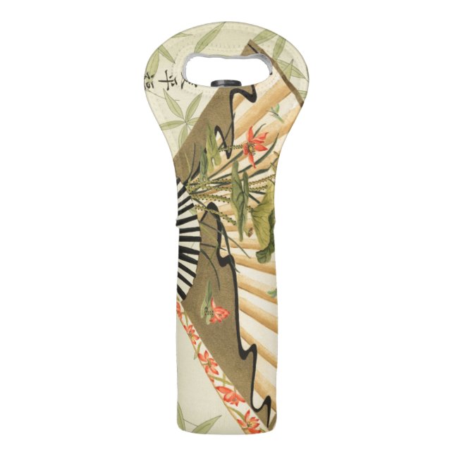 Geisha Fan with Leaves and Floral Print Wine Bag (Back)