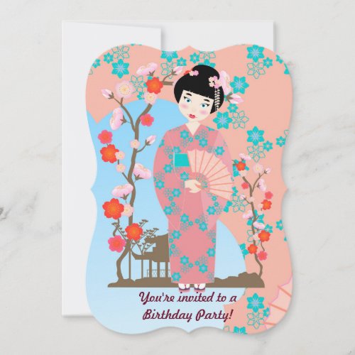 Geisha girl and flowers  birthday party invitation