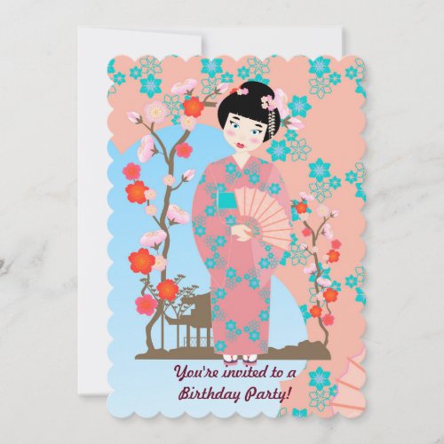 Geisha girl and flowers  birthday party invitation