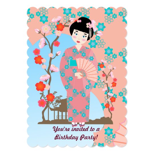 Geisha girl and flowers birthday party invitation | Zazzle.com