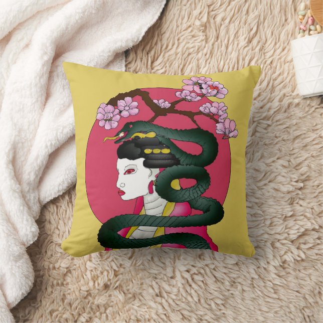 Geisha girl and serpent throw pillow (Blanket)