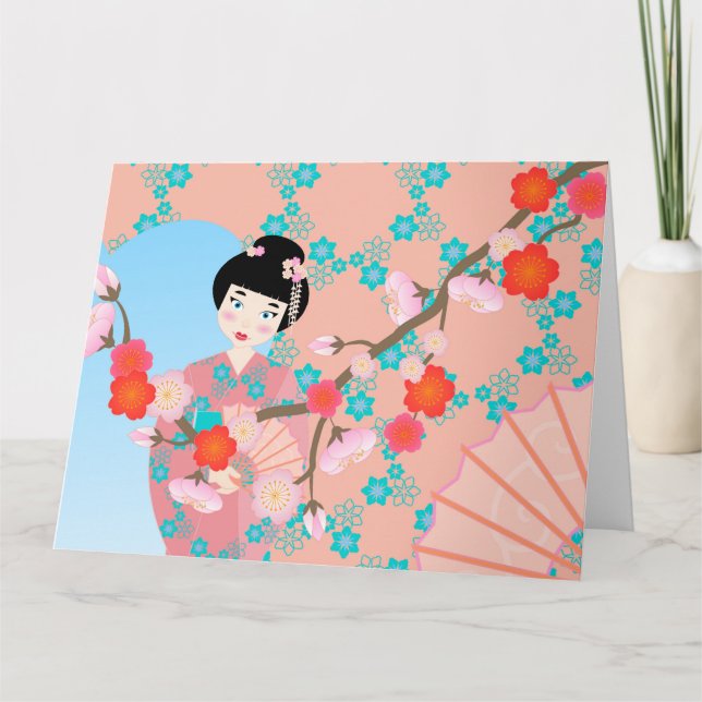 Geisha girl birthday party card (Front)