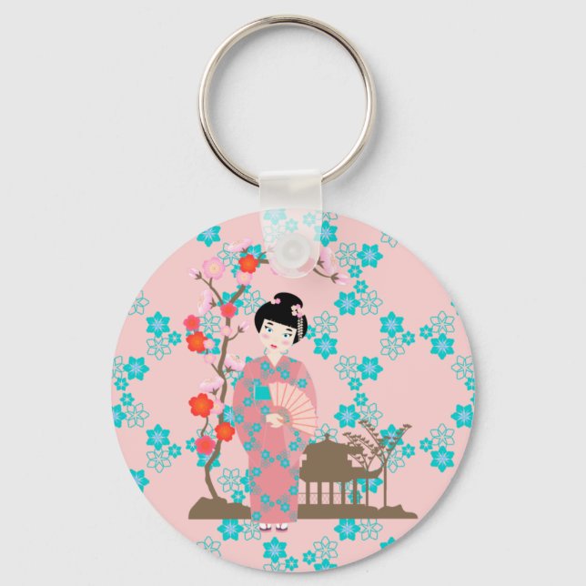 Geisha girl birthday party keychain (Front)