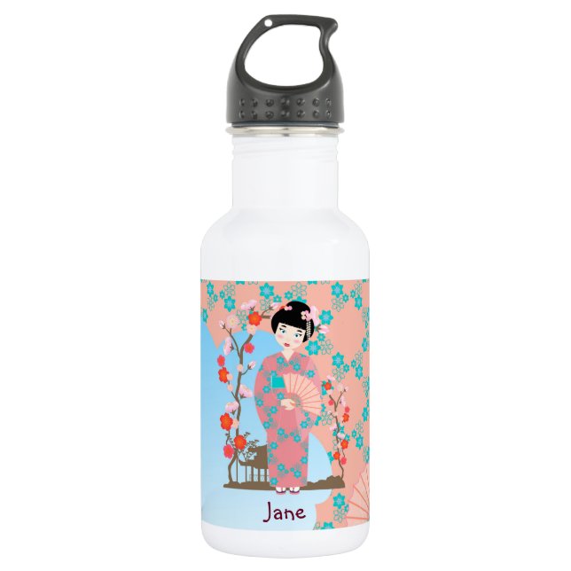 Geisha girl birthday party stainless steel water bottle (Front)