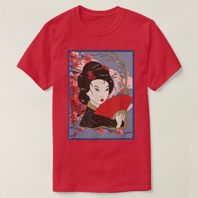 Geisha Girl In Kimono Sakura Cherry Blossom Japan  T-Shirt (Design Front)